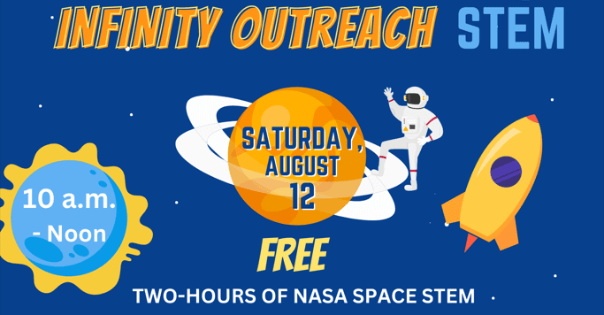 Infinity Outreach STEM Poster on a Blue Background